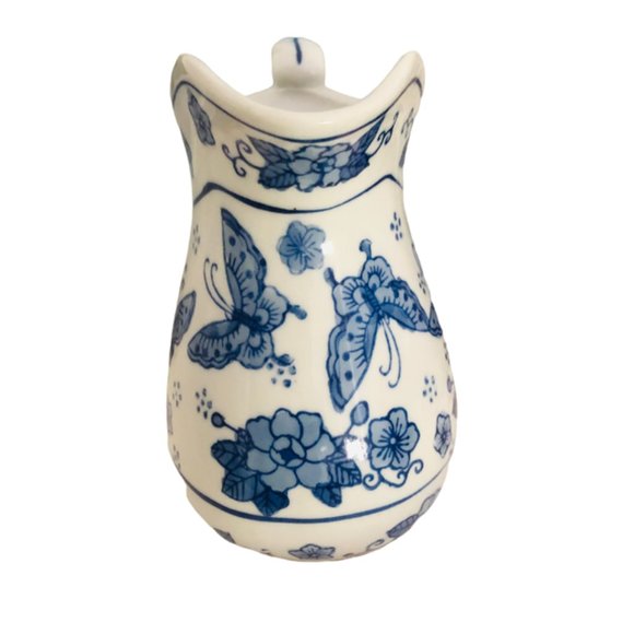 Vintage Ceramic Delft Blue Mini Ewer/Pitcher With Butterflies Flowers - Picture 2 of 4